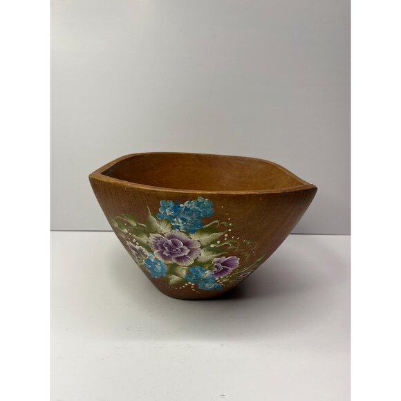 Large Winsome Teak Wood Salad Bowl Hand Painted - Picture 1 of 10
